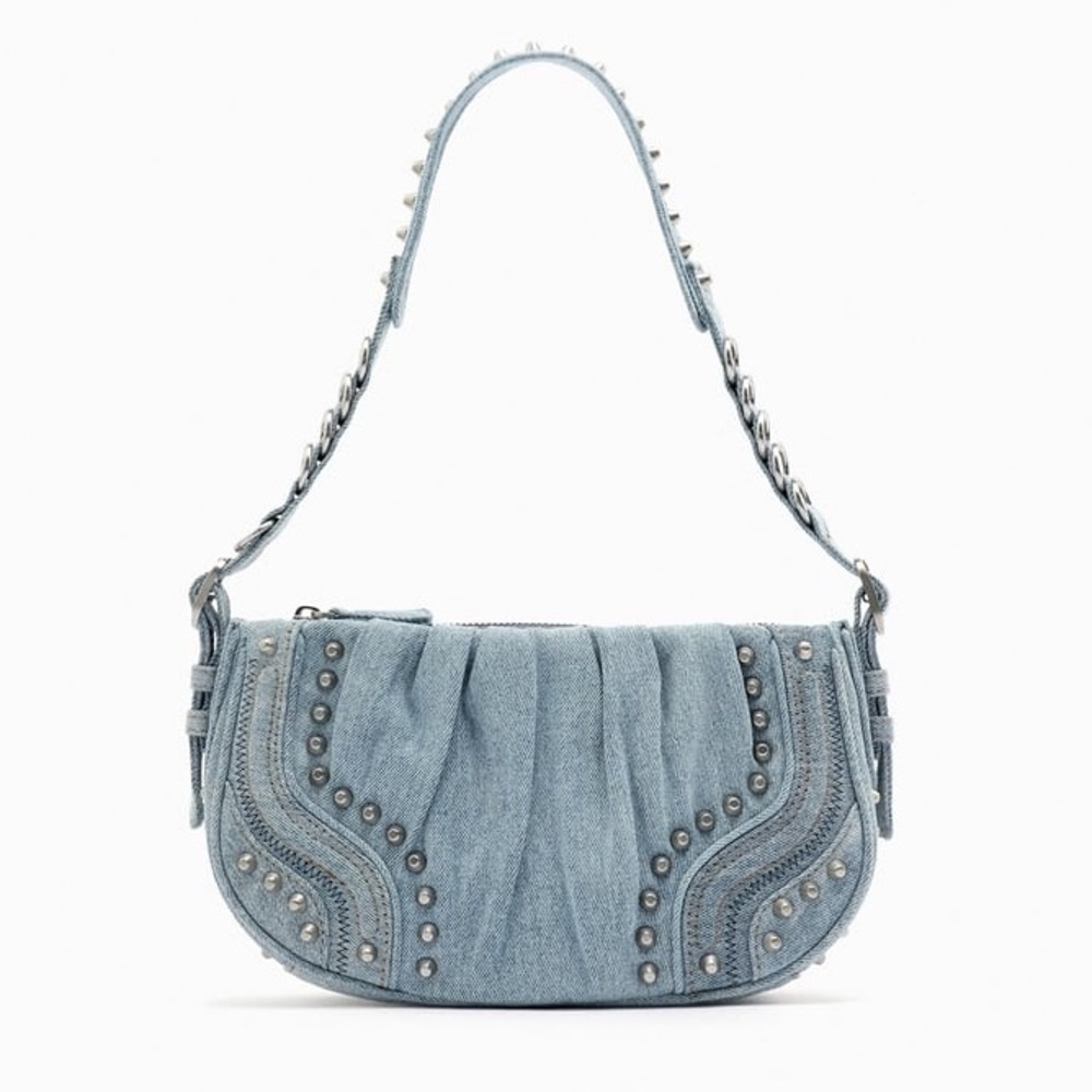 NWT ZARA Studded Denim Shoulder Bag